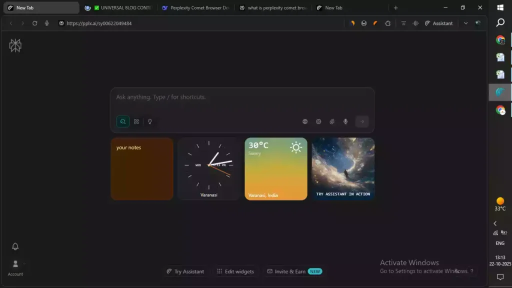 comet browser ui